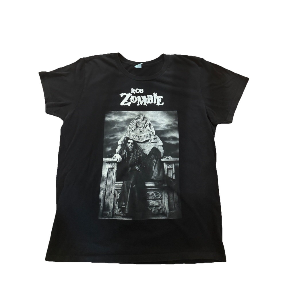 ROB ZOMBIE Y2K  T-SHIRT Graveyard Tomb Stone Chair Black Graphic Print SZ Large